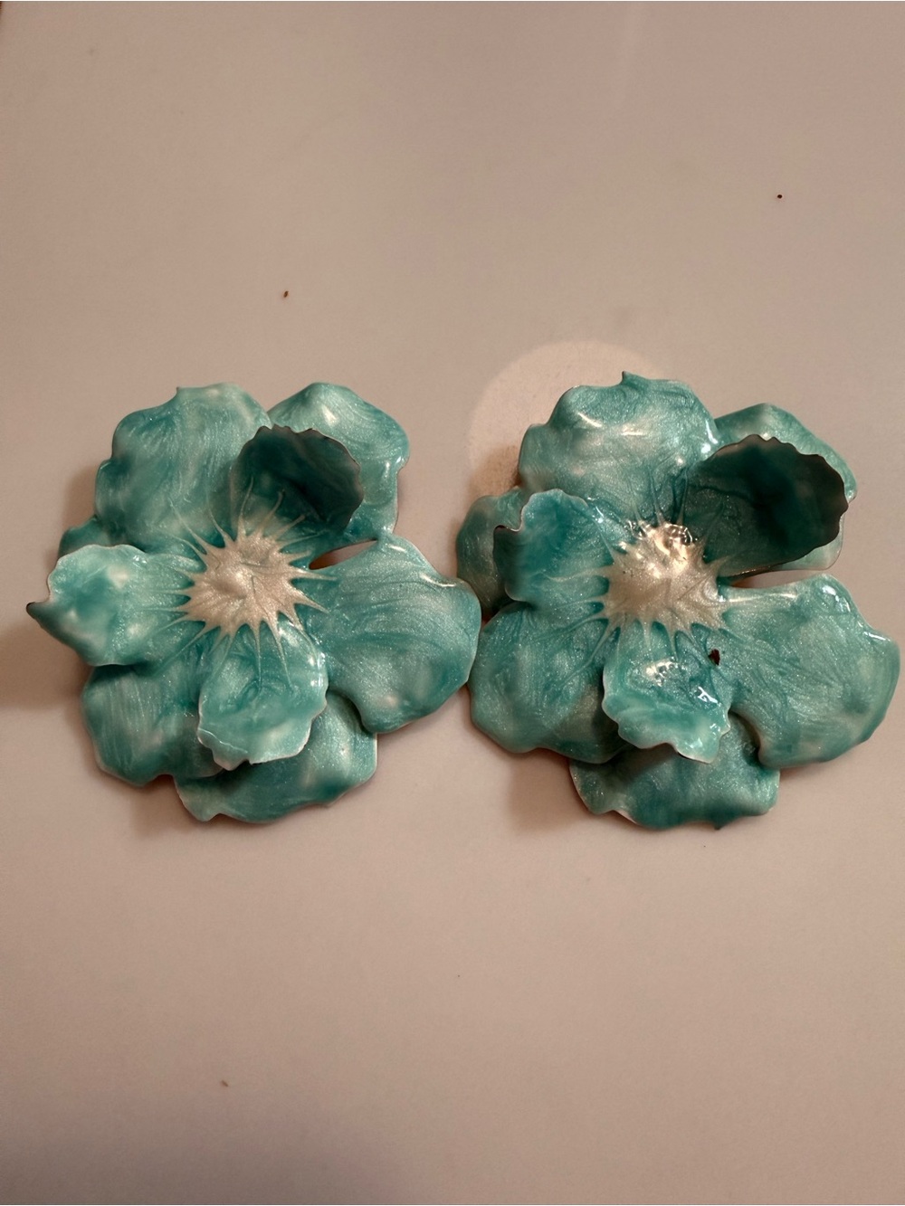 Bold Turquoise Enamel Flower Statement Earrings